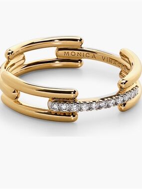 Monica Vinader Gold Signature Link Lab Grown Diamond Ring - Size 7.5